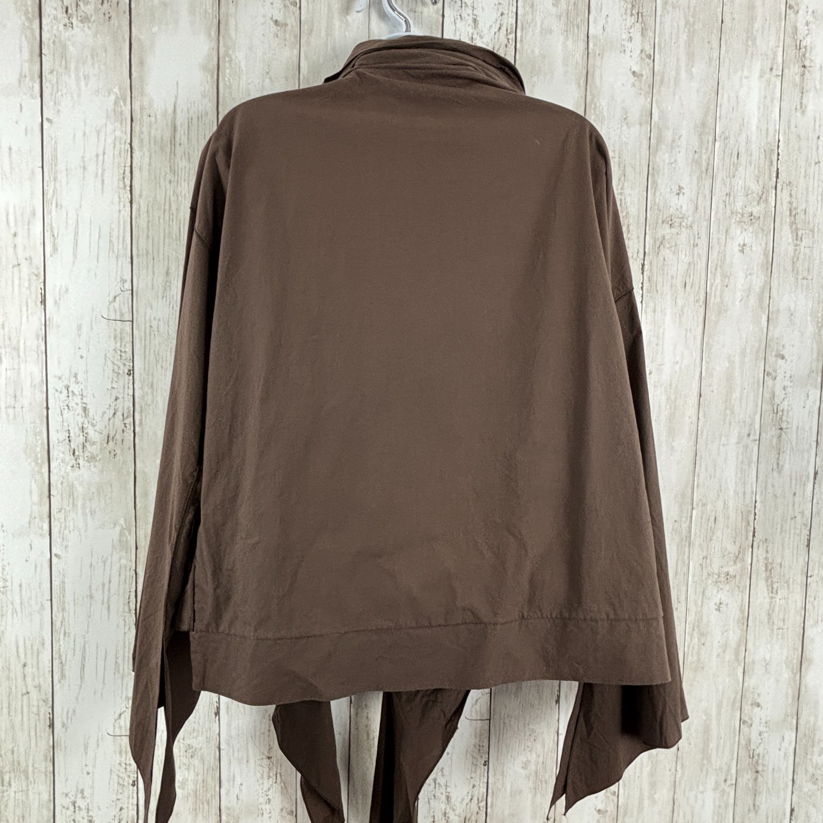 ANNETTE GORTZ Blouse Chocolate Brown Top Blouse V Neck Wrap Flare Sleeve 38/M