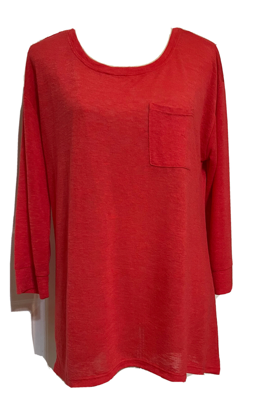 Intro❤️ Petite PL Orange Stretch HiLo Long Sleeve Tunic Tee Pullover Top Comfy