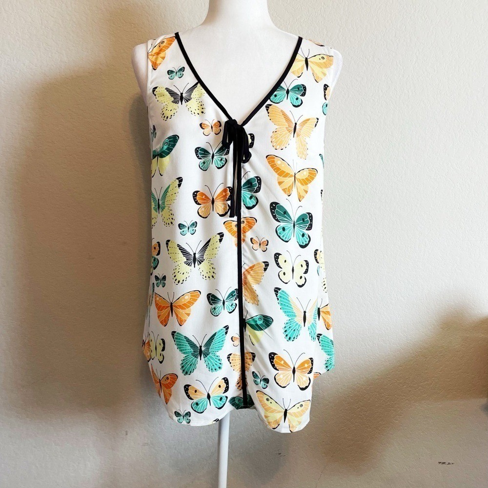 Mod Cloth Sleeveless Butterfly Novelty V Neck Lightweight Shirt Tank Size Medium