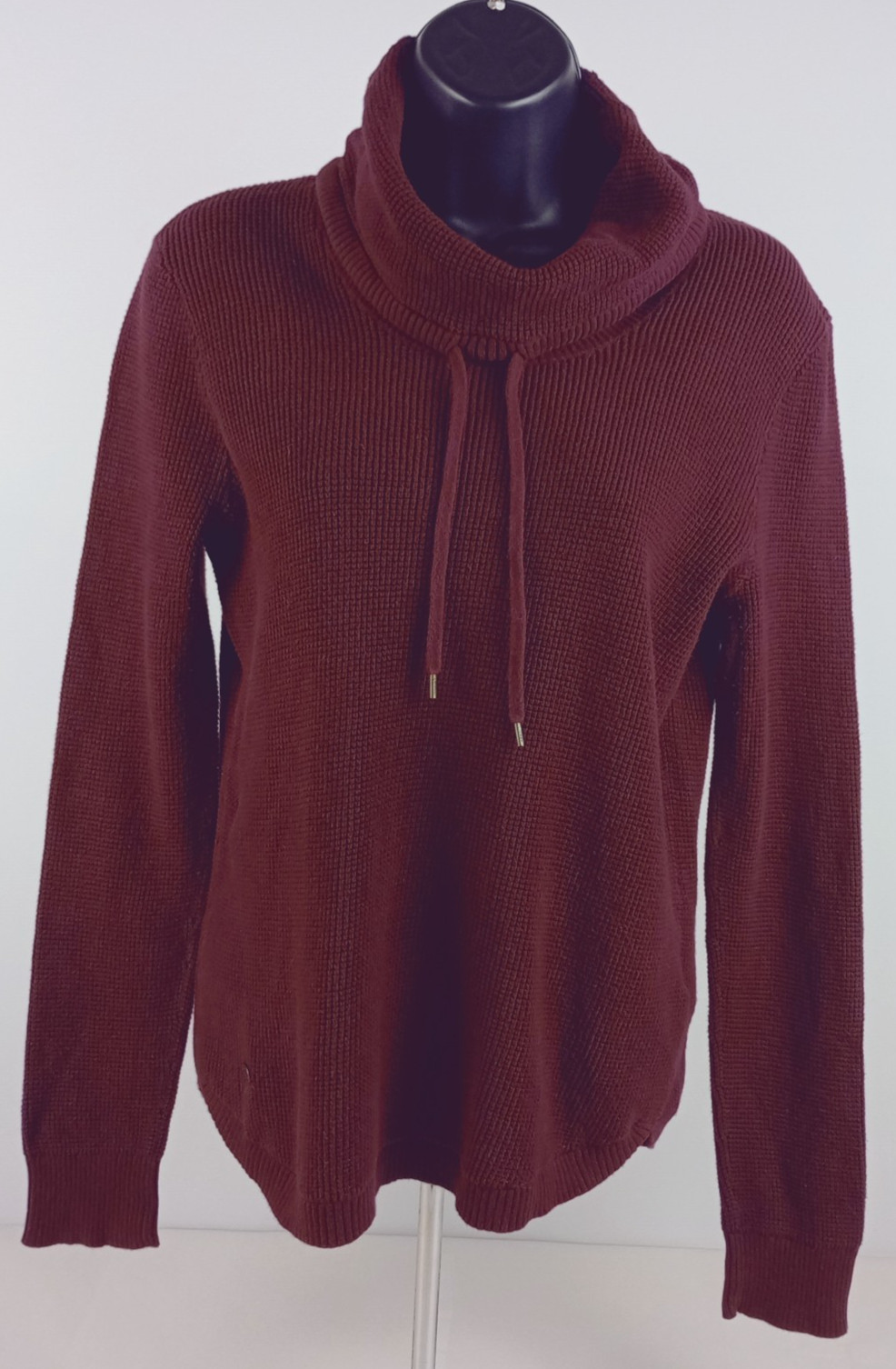 Ralph Lauren Women’s M Burgundy Draw String Cowl Long Sleeve Waffle Knit Shirt