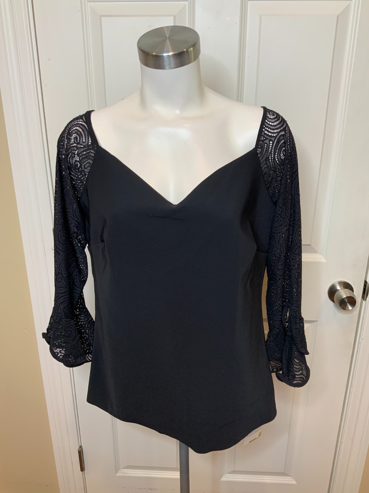Chiara Boni La Petite Robe Black Lace Saffy Top NWT $395, Size 14