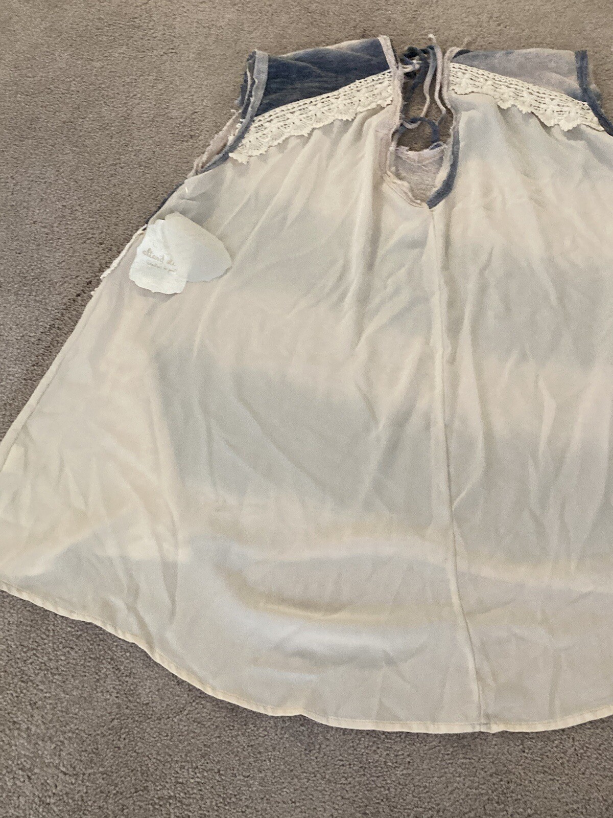 Altar’d State Blue Cream Size Small Top Lace Raw Hem Style MT9083 Boho Flowy