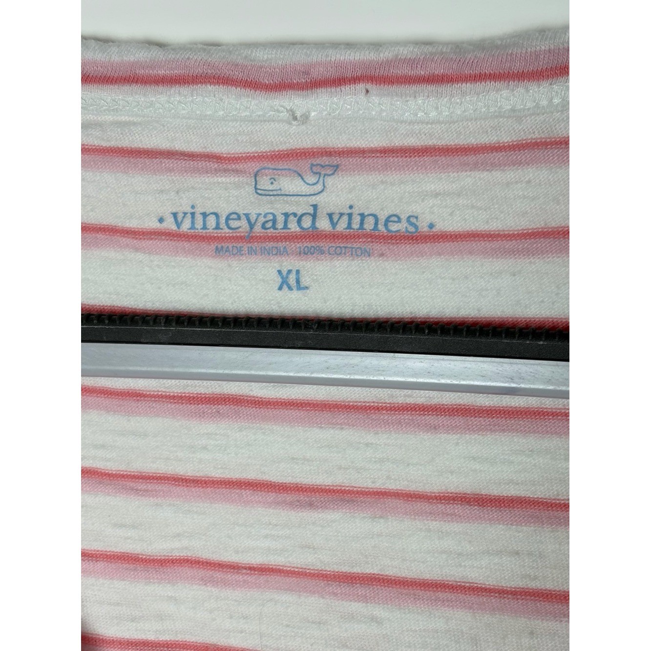 Vineyard Vines White and Pink Striped V-Neck Short Sleeve Tee