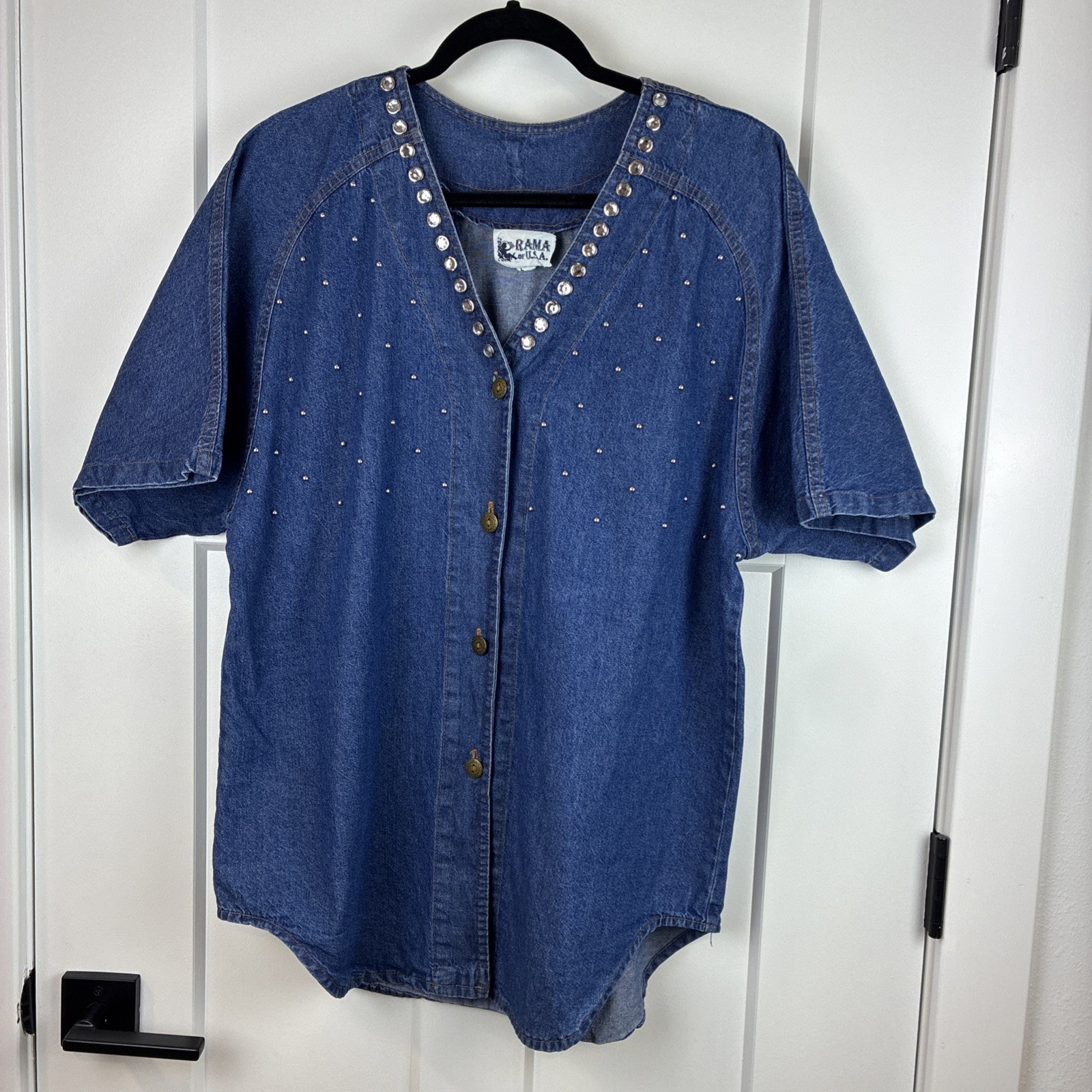 Rama of USA Demin Button-Up Top with Studded Detail Size Large c