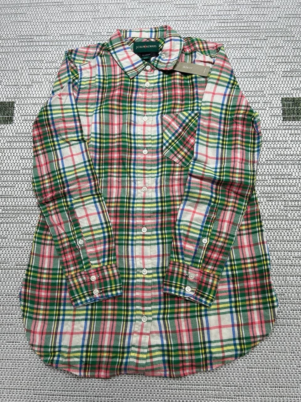 J.Crew Shirt Womens 00 Petite Green Pink Blue Cotton Button Up New