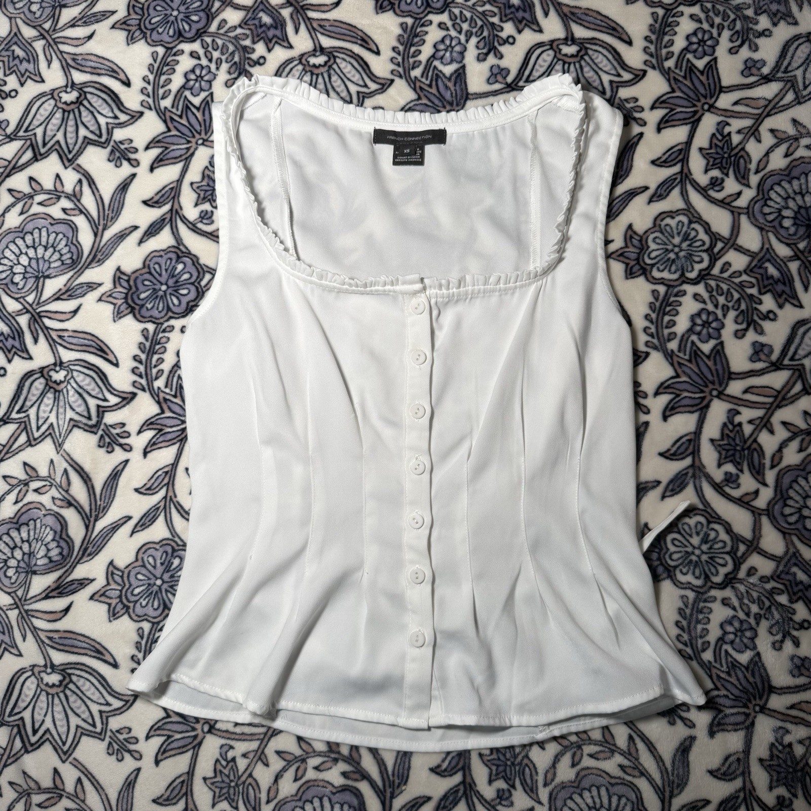 French Connection Women’s XS White Sleeveless Button Front Top Back Tie Detail
