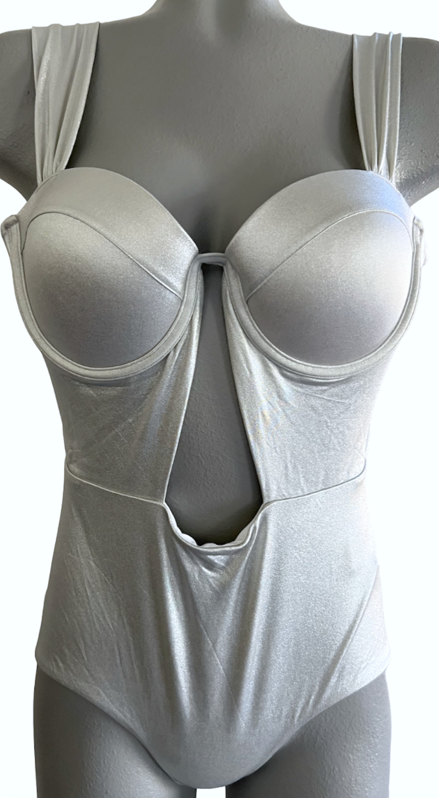 ARABELLA LONDON SILVER SHIMMER THE BUSTIER BODYSUIT ONE PIECE SWIMSUIT SZ S 4 6