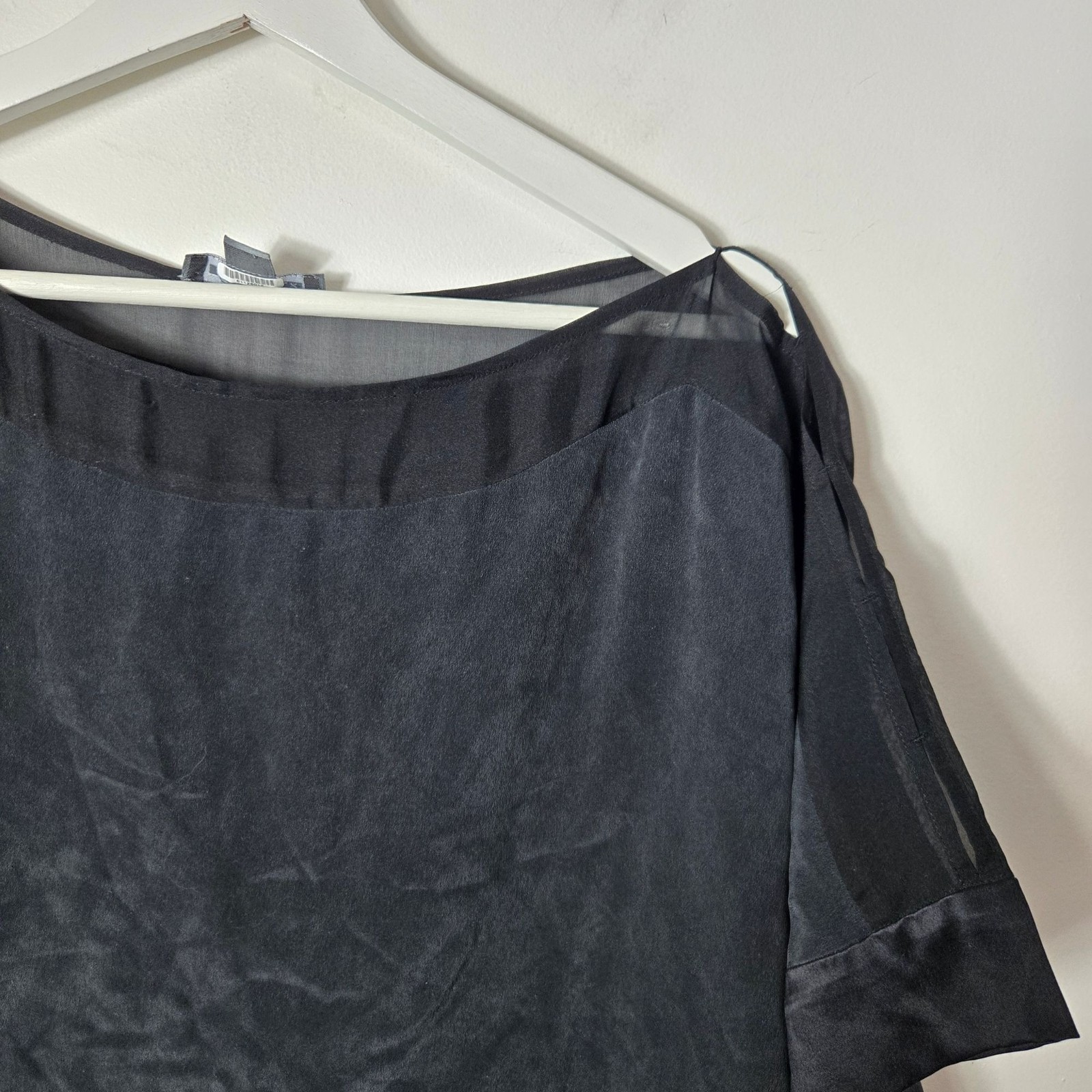 GO Silk 100% Silk Assemetrical Short Sleeve Flowy Blouse Size XL CutOut Shoulder