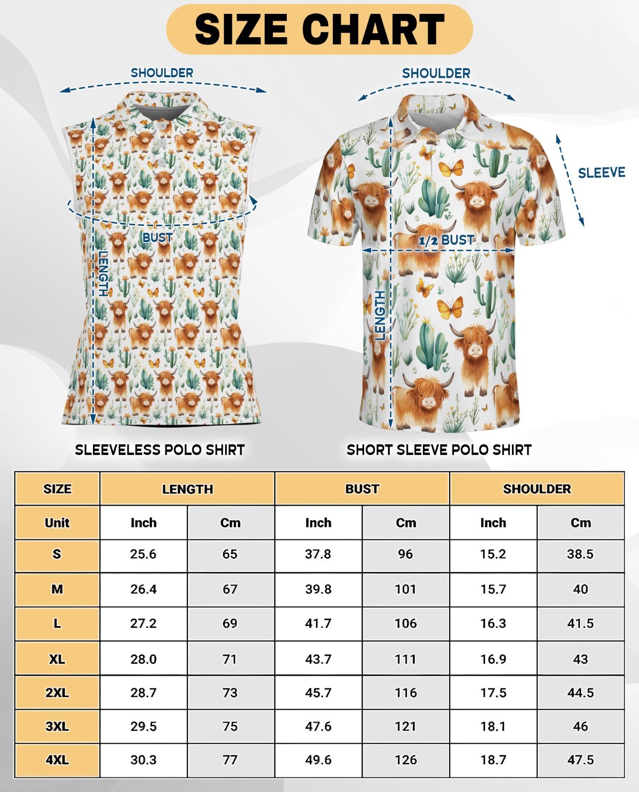 Women Sleeveless Polo Shirt Highland Cow Animal Western Graphic Top