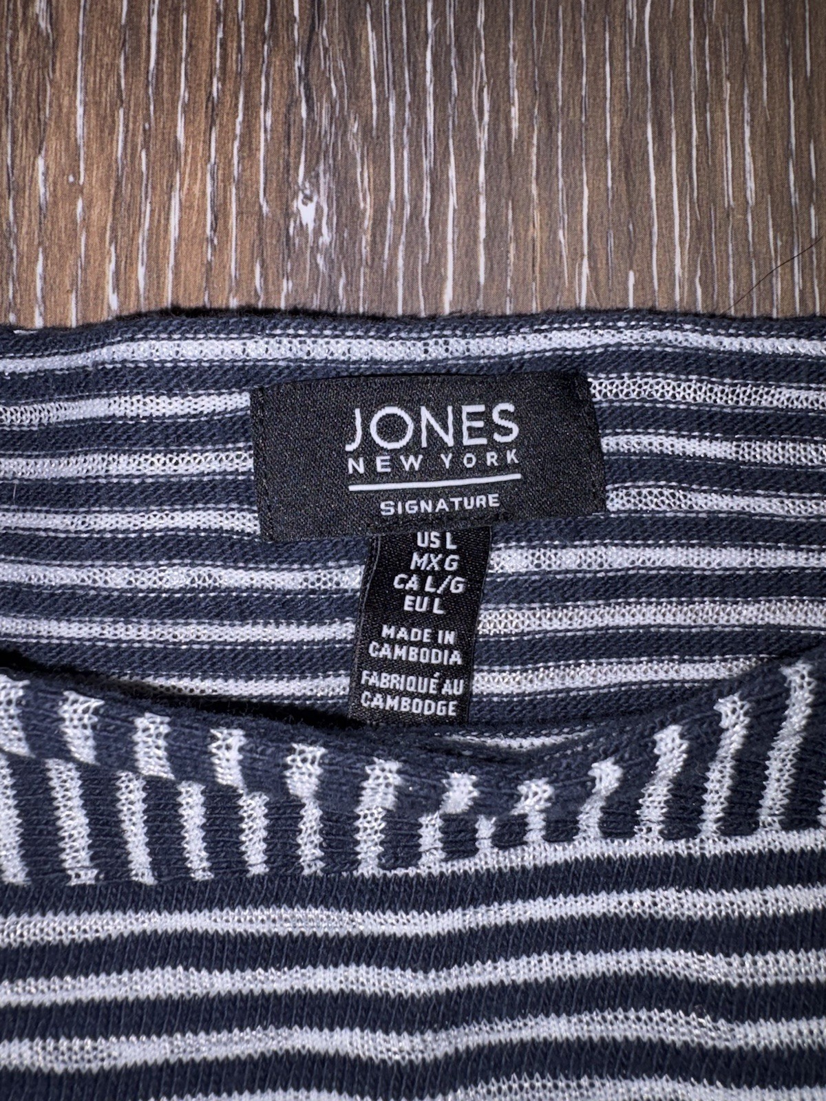 Jones New York Signature Women’s Navy/White Striped Knit Boat Neck Top L