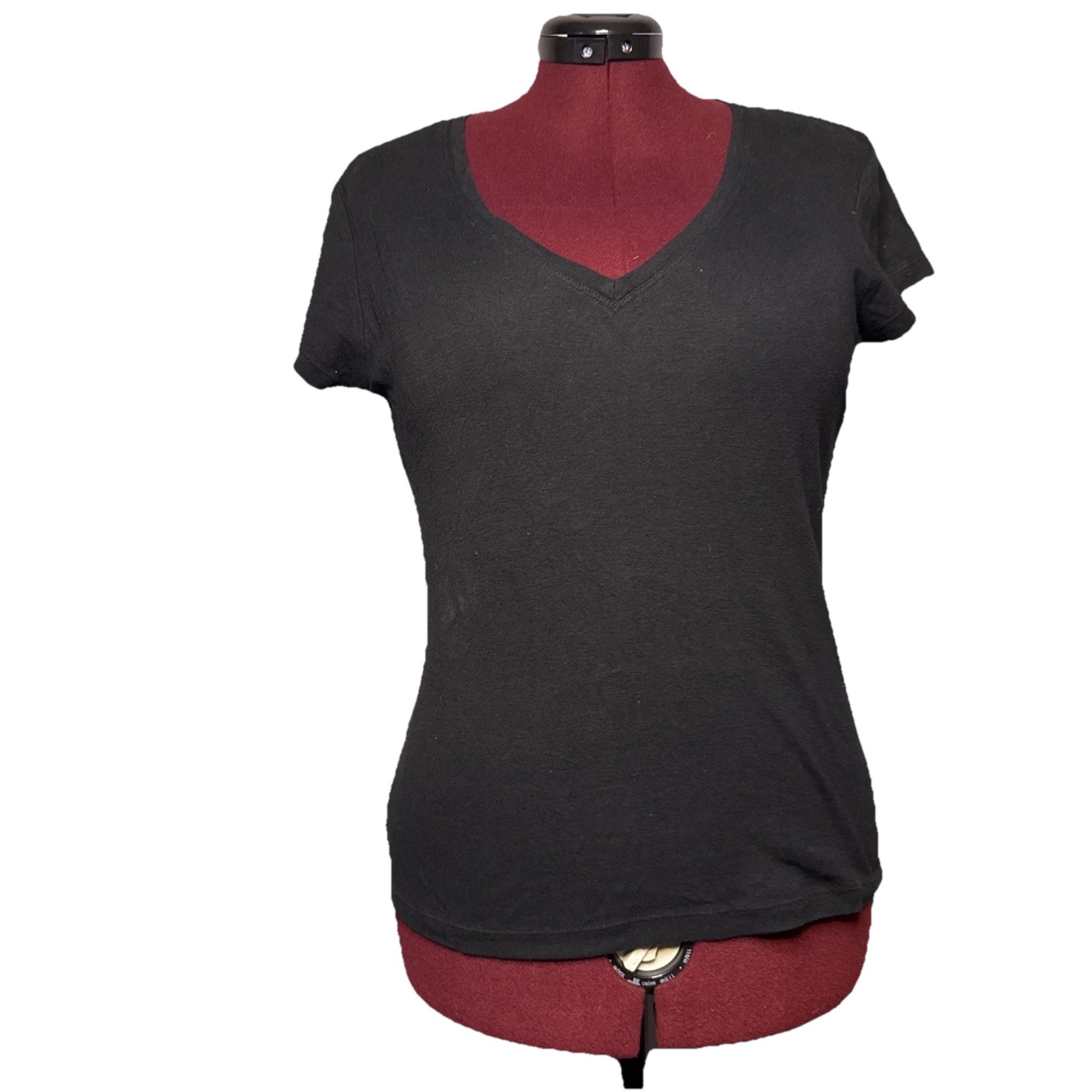 Carole Little Soft BLACK Pima Cotton T-Shirt V-Neck Short Sleeved Top size M
