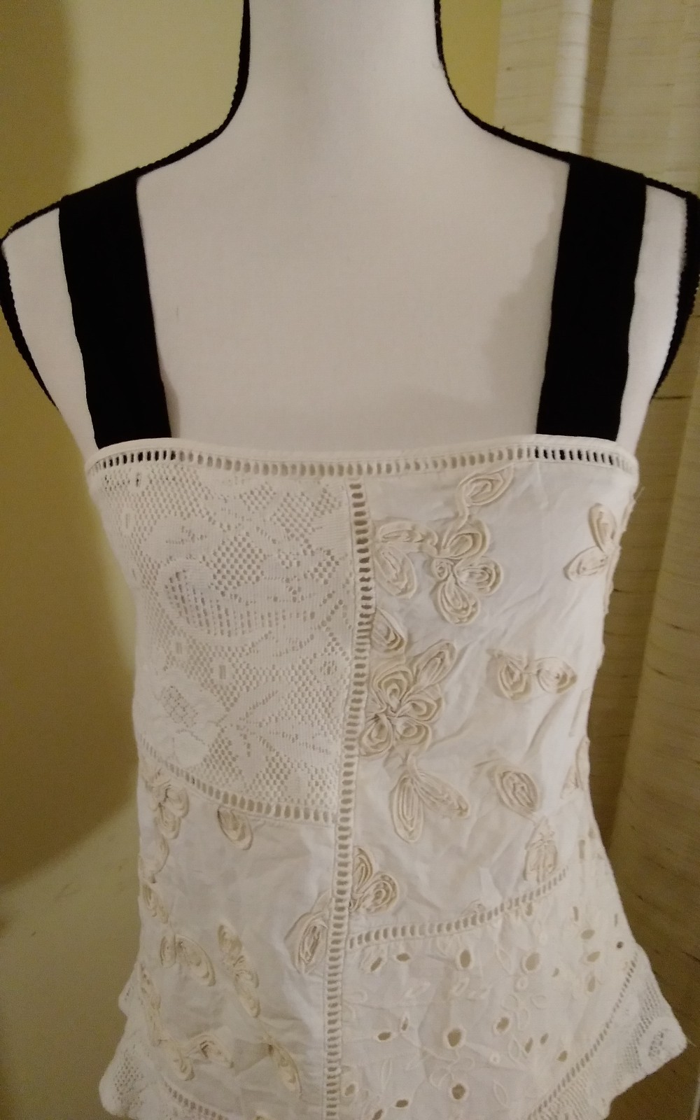 Zara Wide Strap Eyelet Camisole Ivory Small NWT