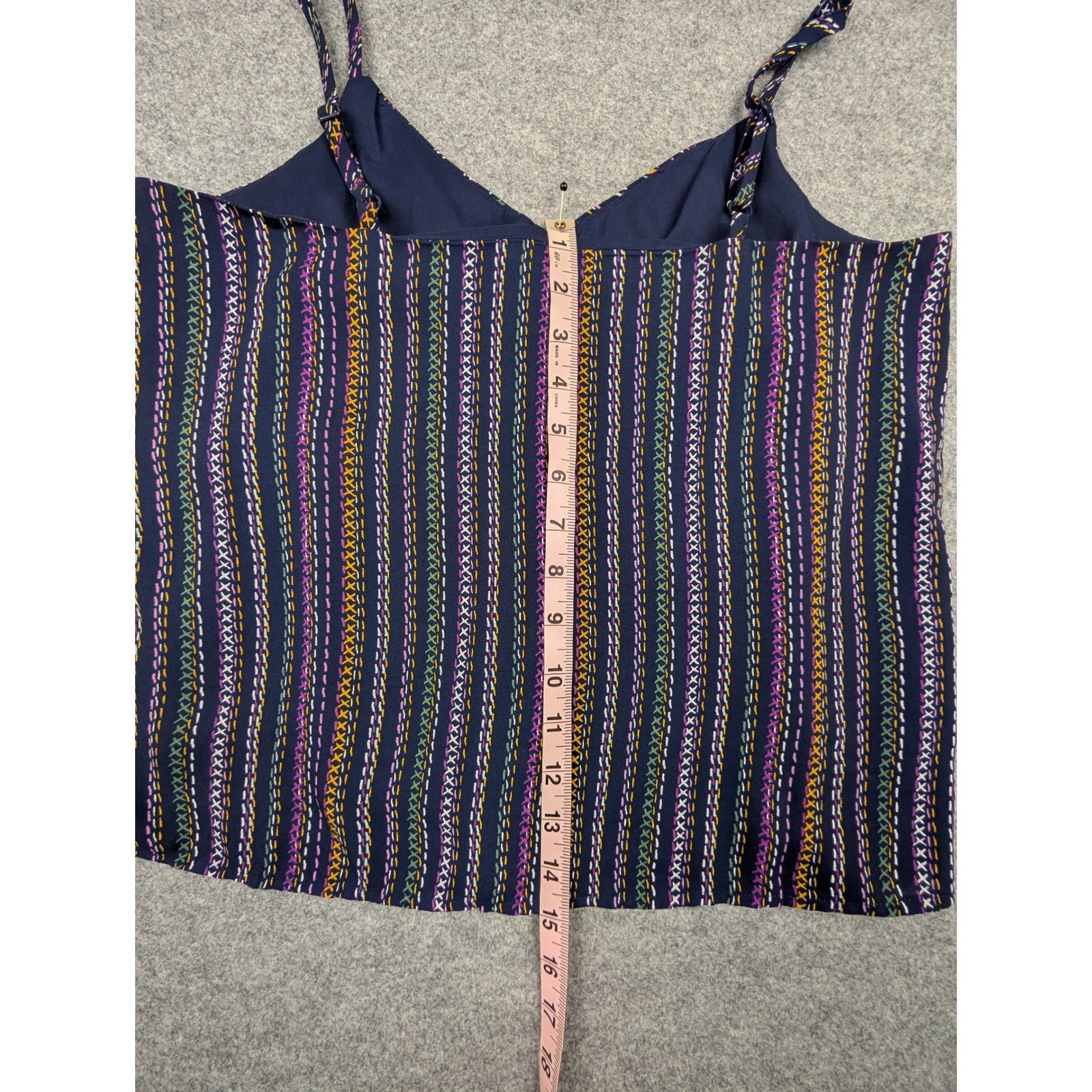 Maison Jules Womens Navy Multi-Color Embroidered Stripe Button Front Cami Top S