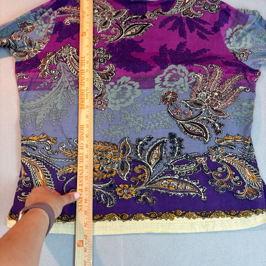 American Sweetheart Womens Purple Paisley 100% Cotton 3/4 Sleeve Tee Size XXL