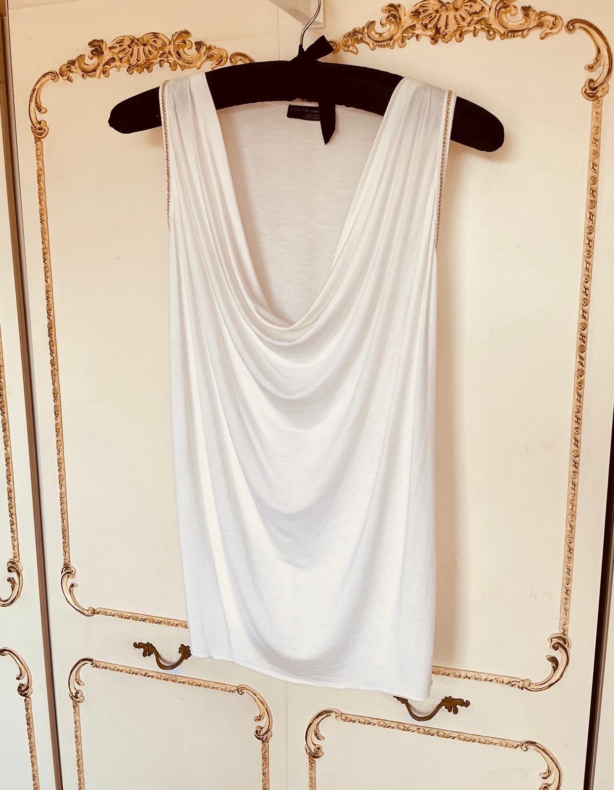 H&M Size S ( 10 – 12 ) Ivory / Gold Chain Trim Drape Neck Silky Jersey Top. VGC