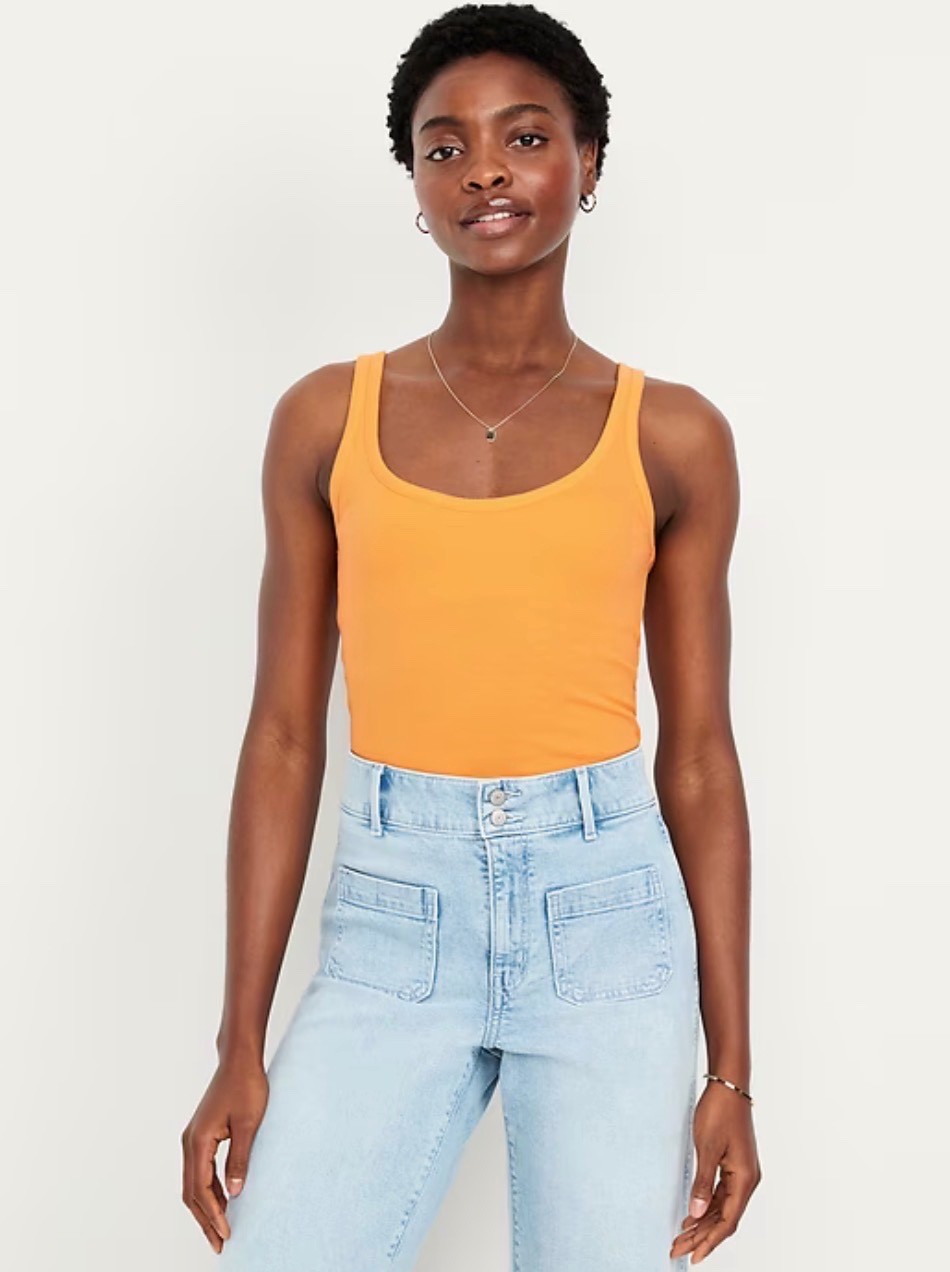 Old Navy Women’s First-Layer Ribbed Scoop-Neck Tank Top Orange Size Medium