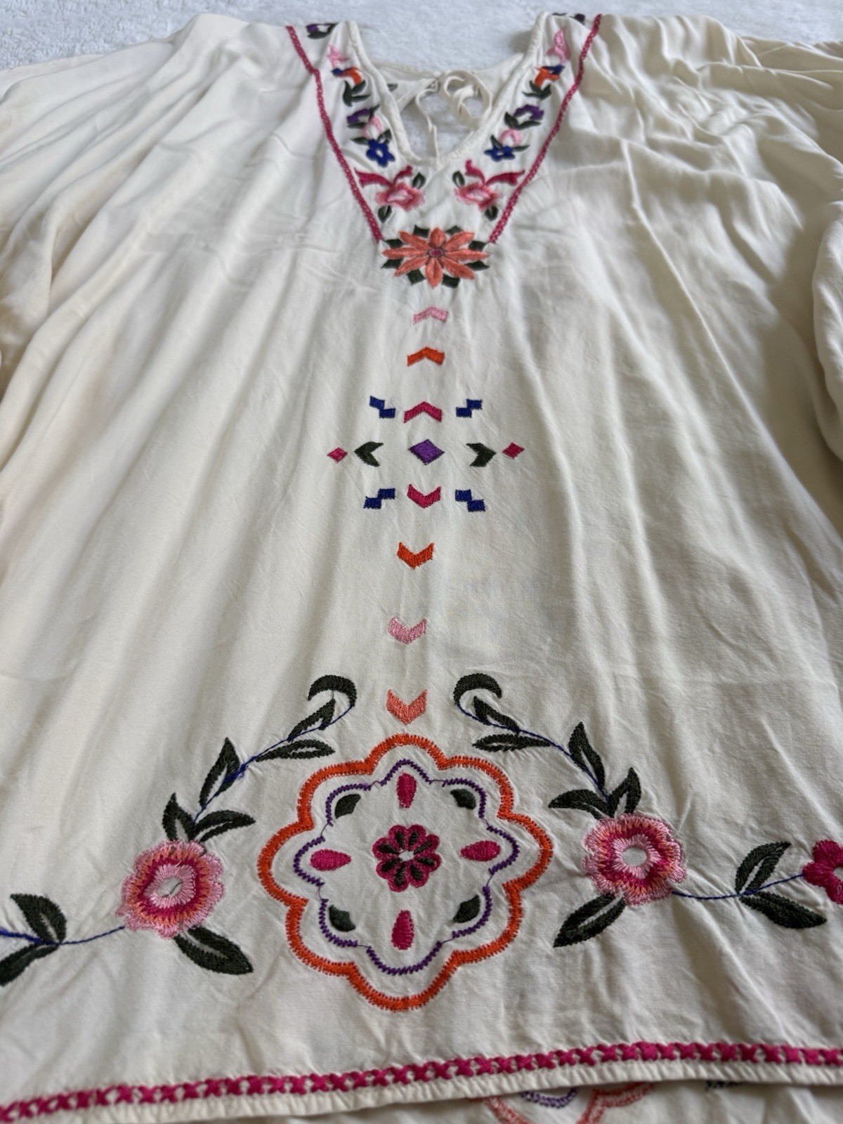 Anthropologie Ruffle Embroidered Cover Up Boho Beach Festival Sz Large/XL Petite