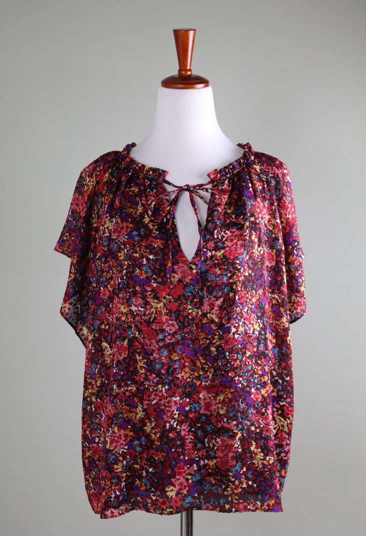 RAMY BROOK New York $295 Ruffle Vibrant Floral Keyhole Blouse Top Size Small