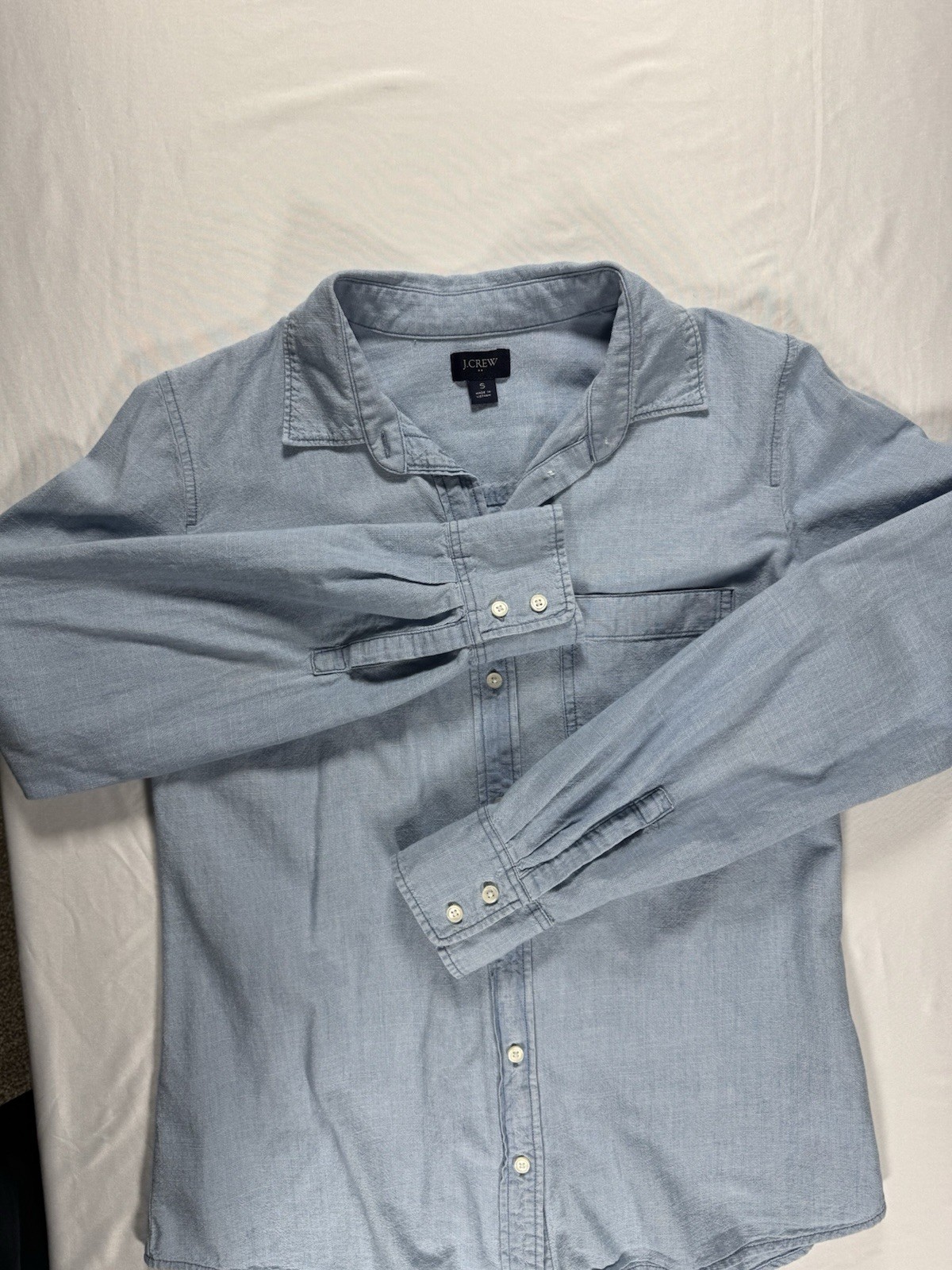 J.Crew Women’s Small Chambray Button Front Shirt Light Blue 100% Cotton Pocket