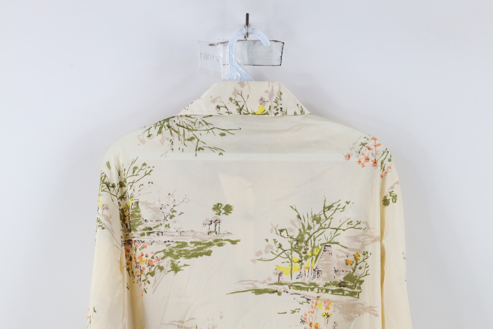 Vintage 70s Streetwear Womens Large Sheer Flower Knit Collared Button Shirt USA