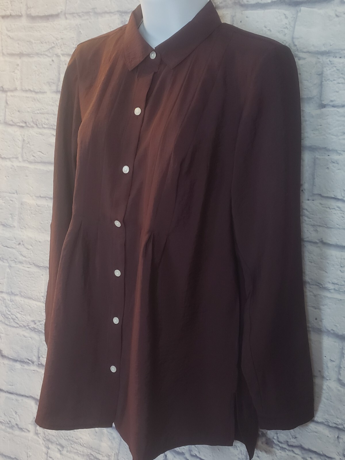 J. Jill Pleated Button‑Front Tunic Thigh Length Long Sleeve Spiced Wine XSP NWT