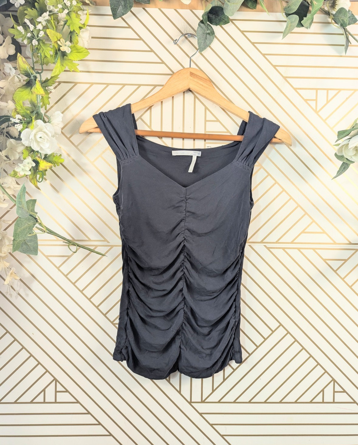 CLASSIQUES ENTIER Vintage Y2K Black Silk-Blouse Size 2 (XS) Fairy Gothic Ruched