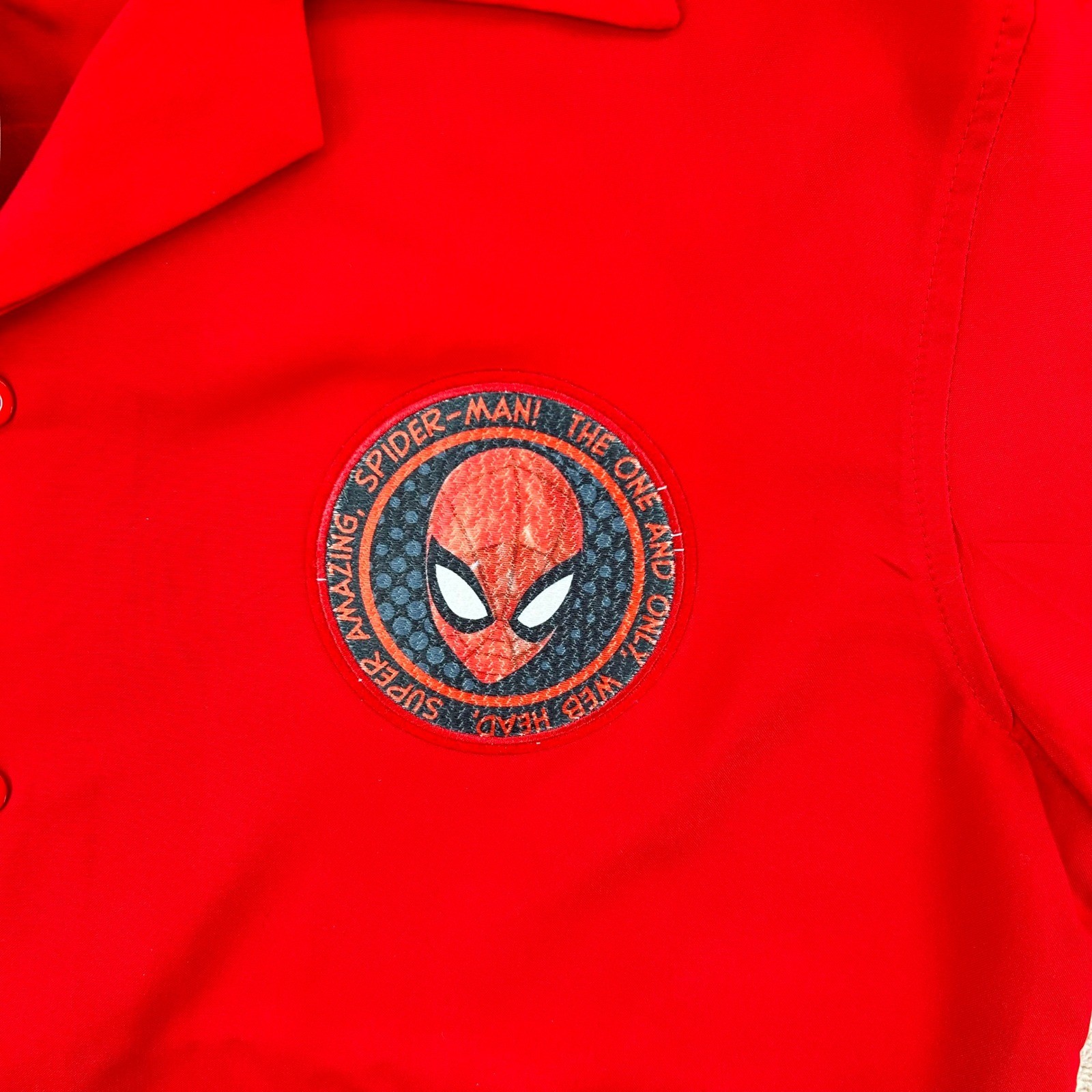 Marvel Spider-Man Red Button Down Shirt Short Sleeve Camp Collar SmalLRED