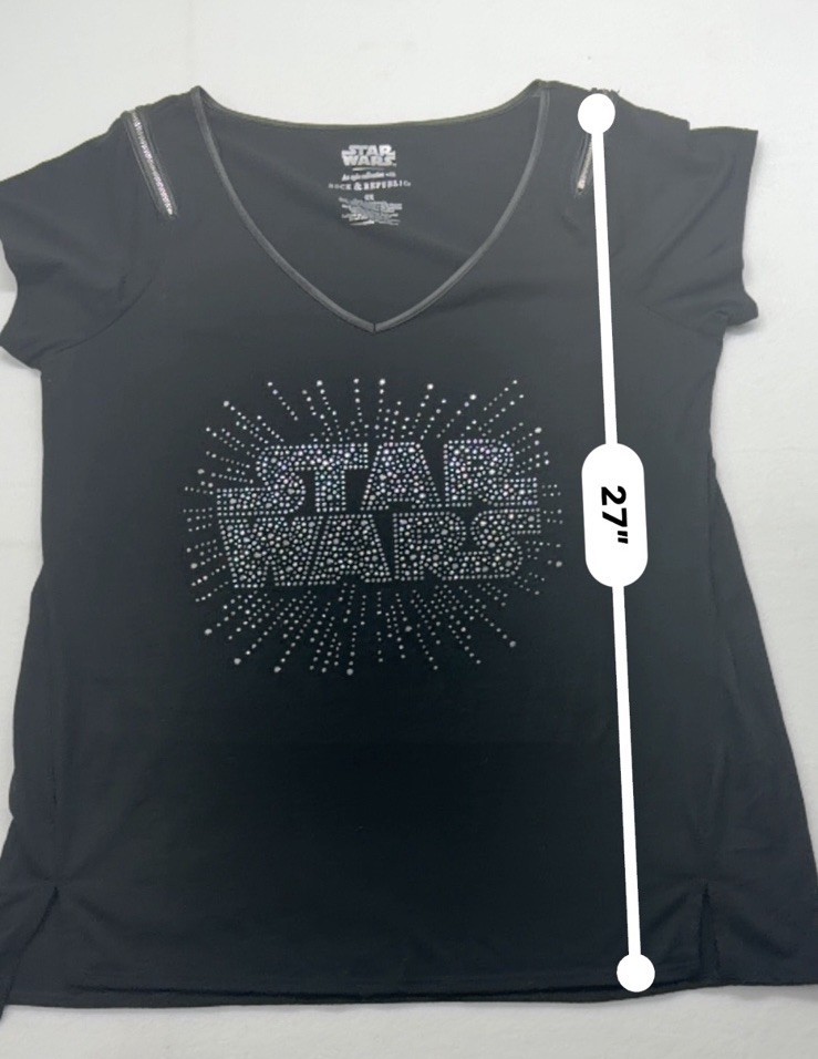 Star Wars Rock & Republic Shirt Women’s 0X Black Silver Studded V-Neck Tee