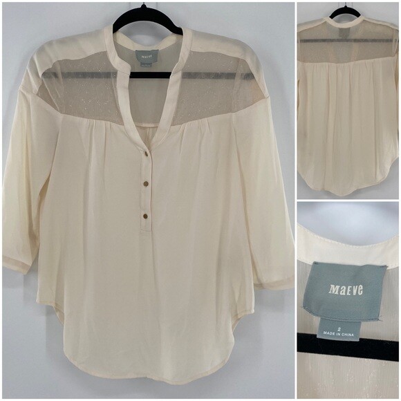 Maeve Anthroplogie Woman’s Size 2 XS 3/4 – Long Sleeve Cream 1/2 Button Blouse