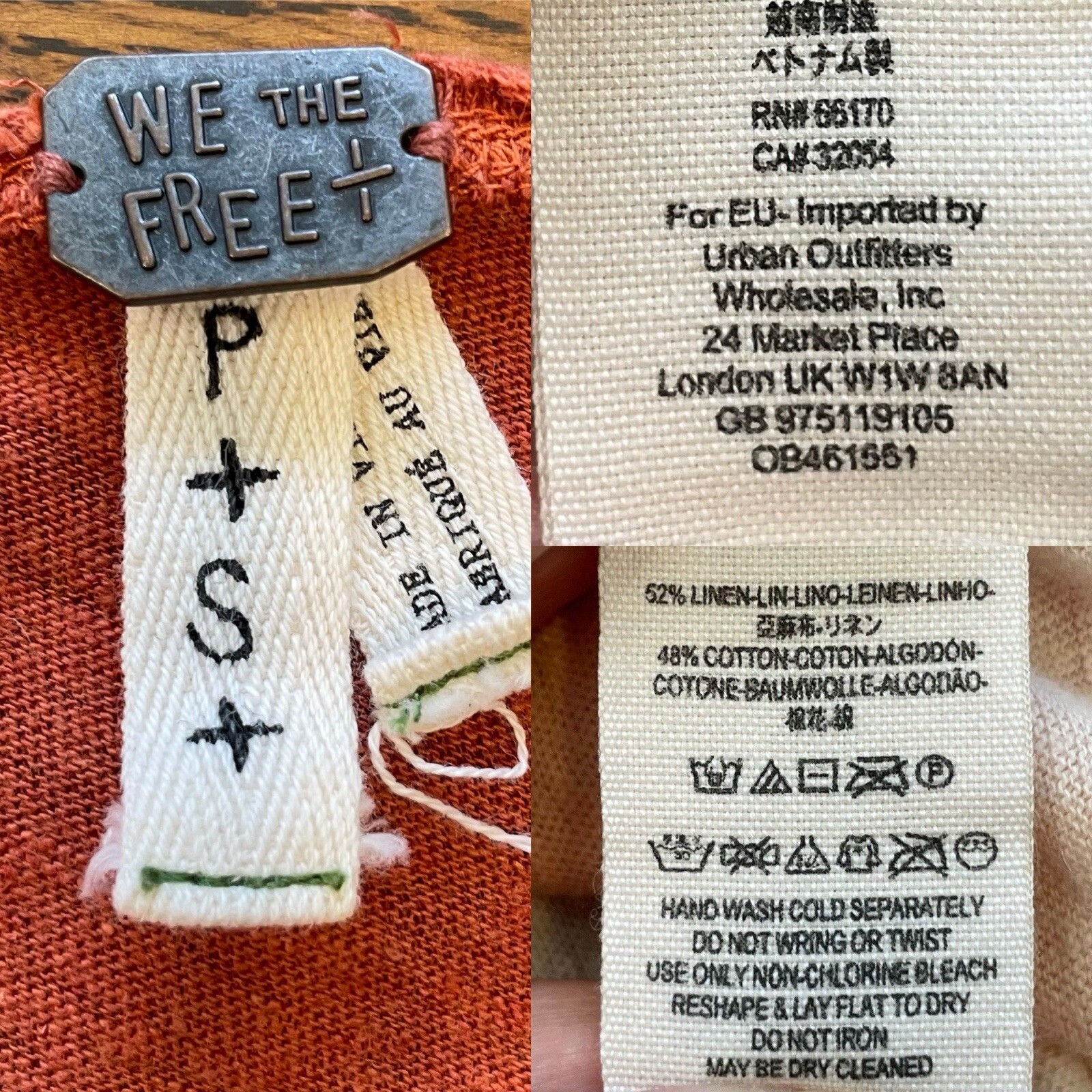 We The Free Free People Raw Edge Scoop Neck Ombre Top Orange Linen Blend P/S