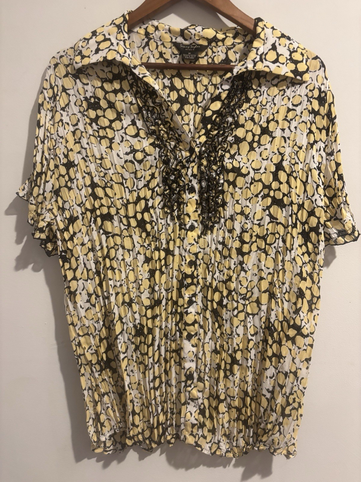 Sunny Taylor Blouse Women’s 1X Black And Yellow Short Sleeve Summer Top