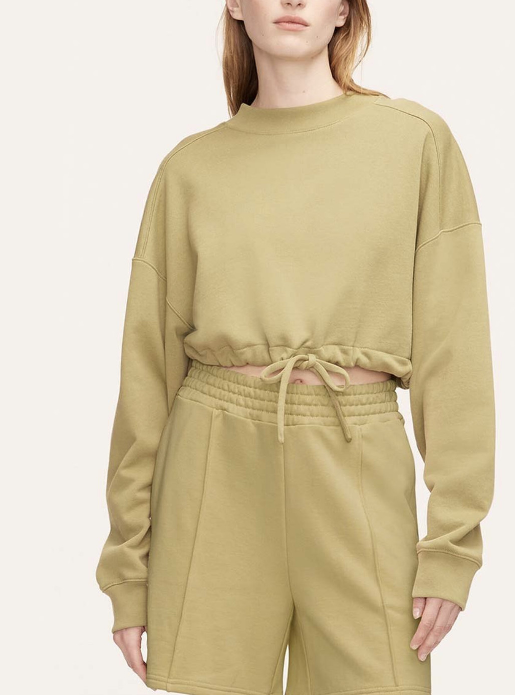 Rebecca Taylor NEW Light Olive Drawstring-Hem Crop Sweatshirt Women MEDIUM $195