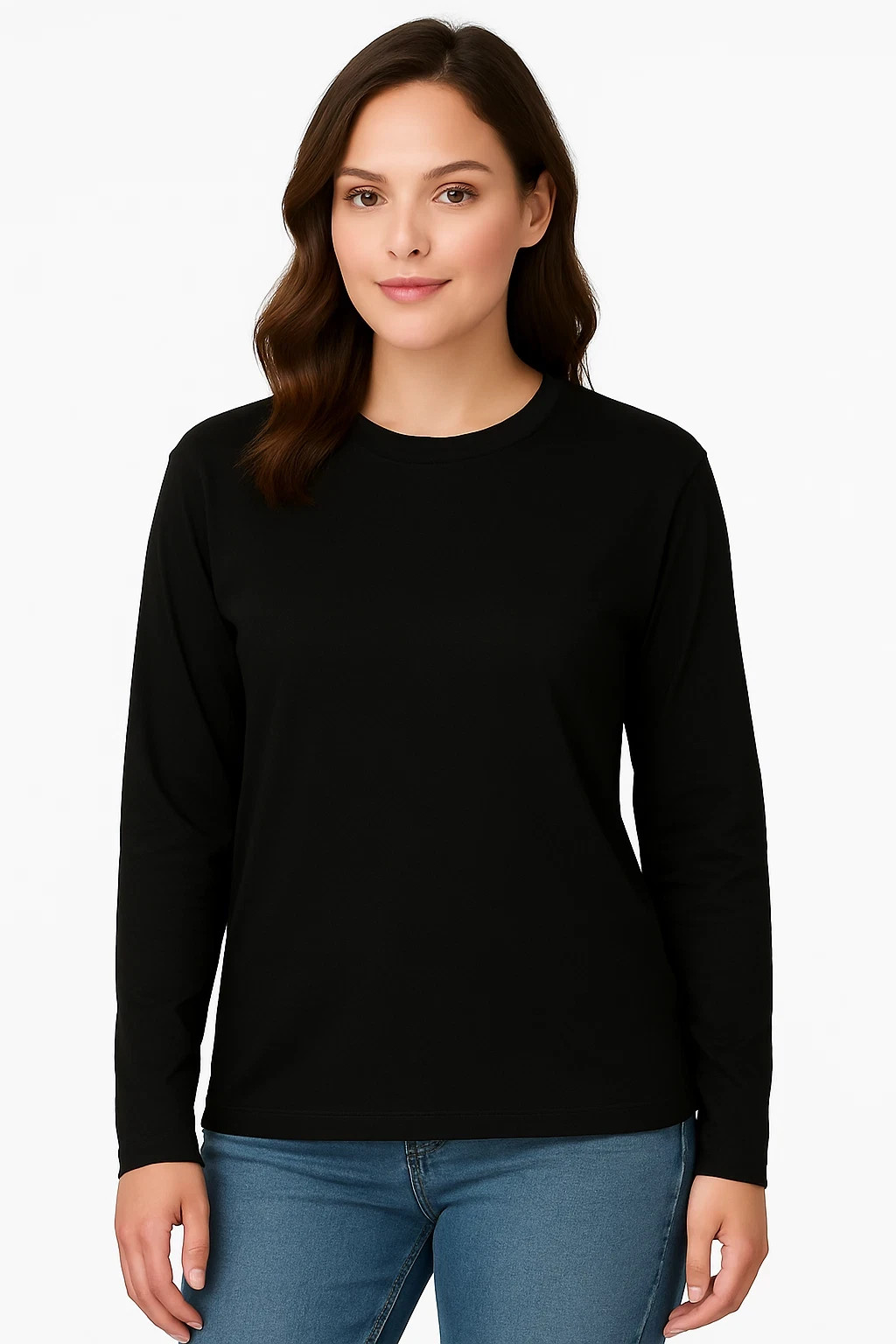 Womens Ladies LONG SLEEVE Ringspun Plain t shirts Cotton Crew Neck Regular ARMS