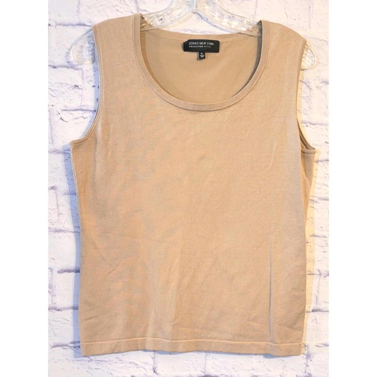 Jones New York Collection Tank Top Tan Size PL Silk Blend Sleeveless Scoop Neck