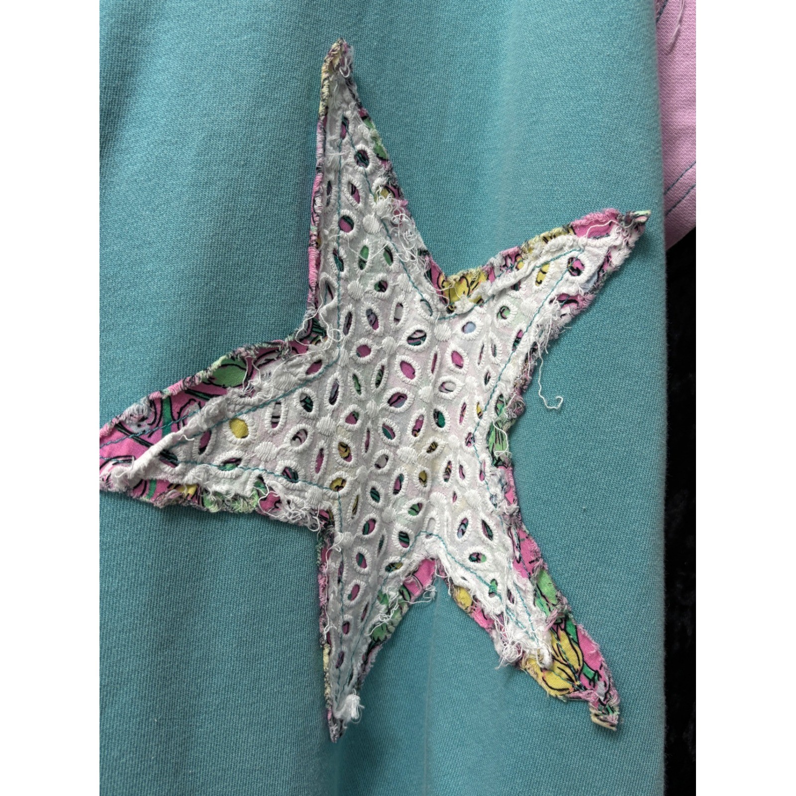 Blue Velvet Brand Top Womens L Star Patchwork Oversized Frayed Lagenlook Artsy