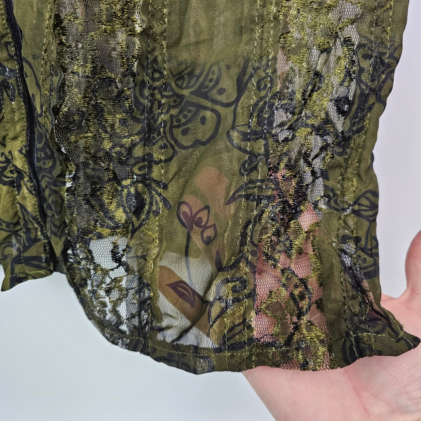 Y2K Agora Top L Earthy Dark Fairy Grunge Boho Sheer Lace Mix Media Hippie Artsy