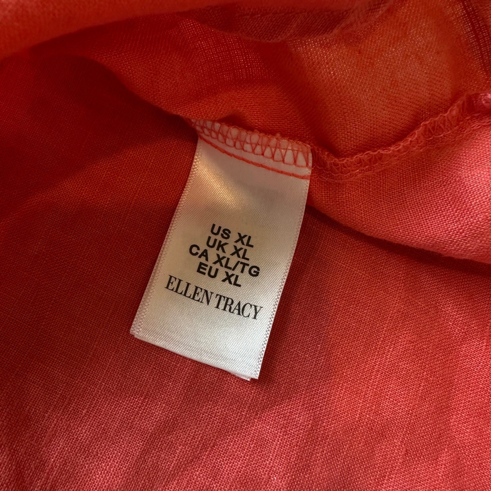 Ellen Tracy High Low Tunic Top Womens Casual XL Coral Pink Linen Vacation Breezy