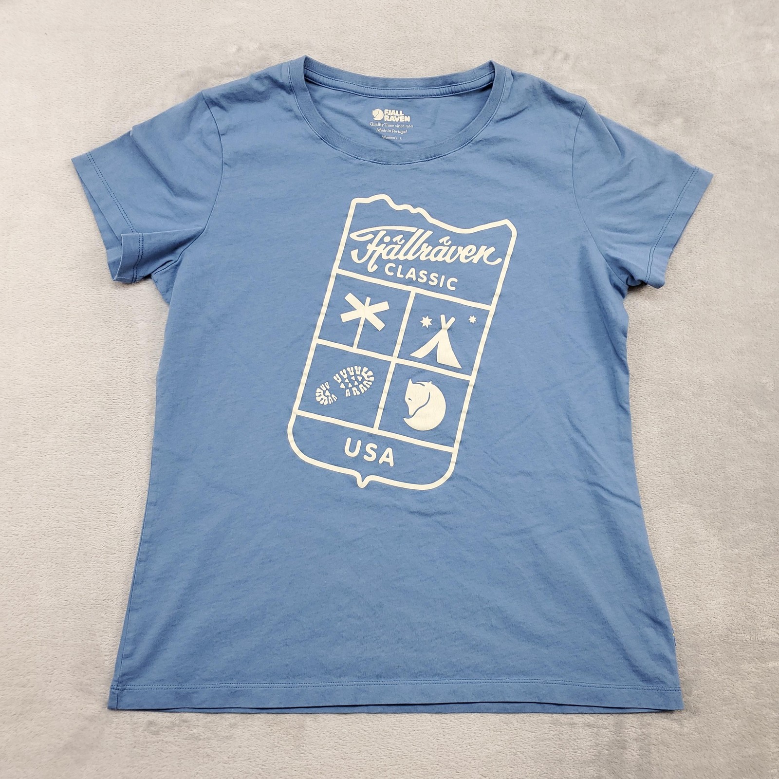 Fjallraven Shirt Womens Large Blue FJR Classic USA Hiking Camping Graphic T