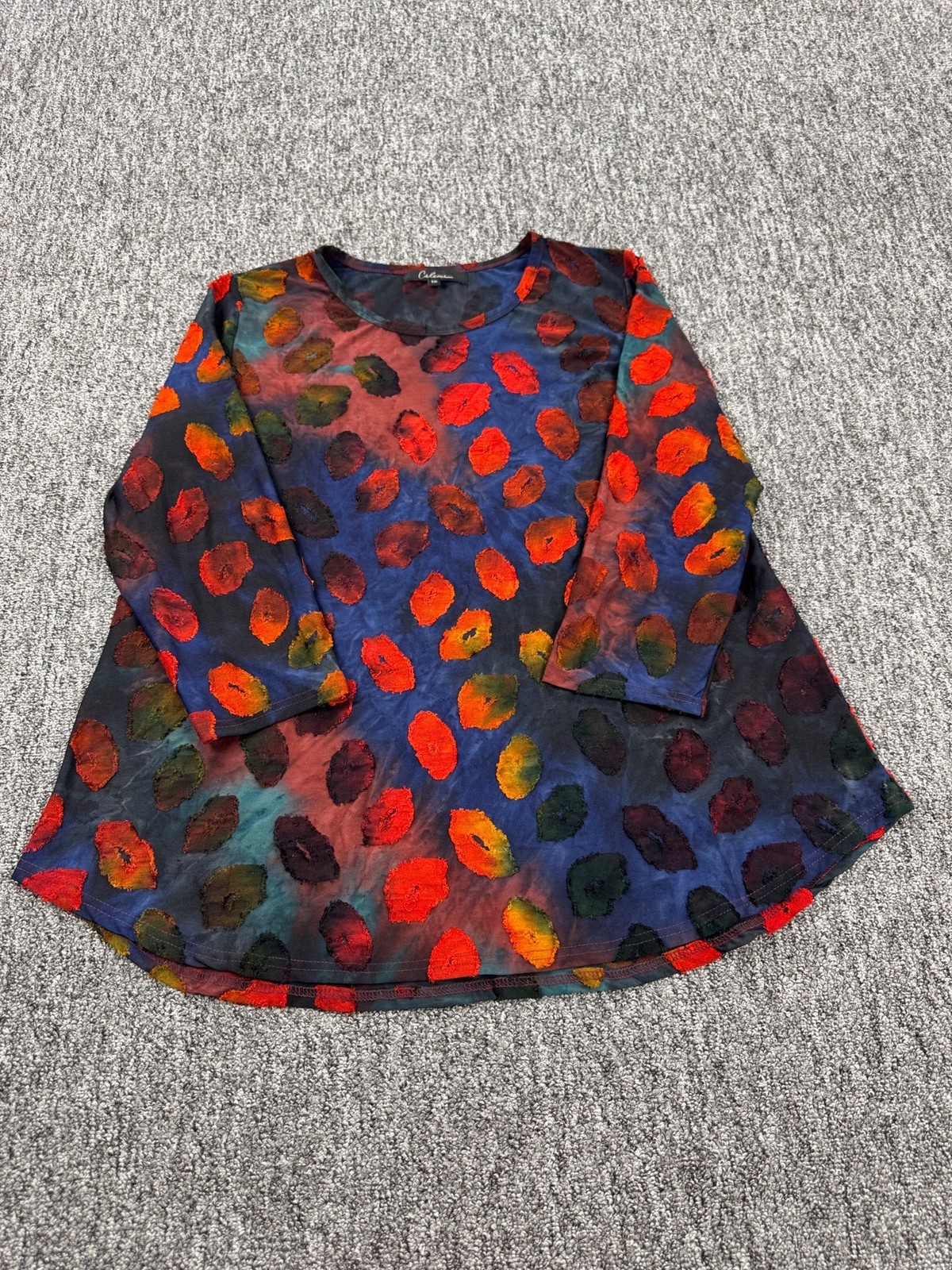 Calessa Top Women 1X Floral Ombre Burnout Artsy Whimsigoth Abstract Tunic Boho