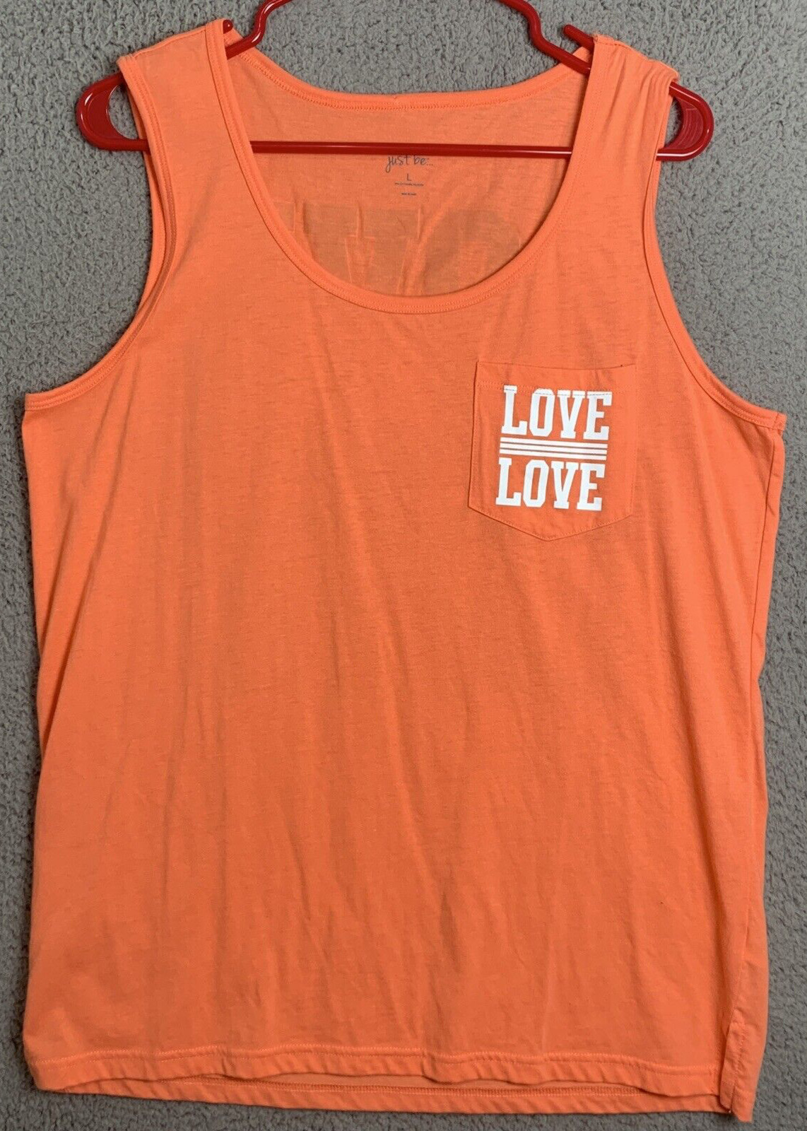 Just Be Tank Top Womens Large Orange Sleeveless Love Pullover Blouse Shirt