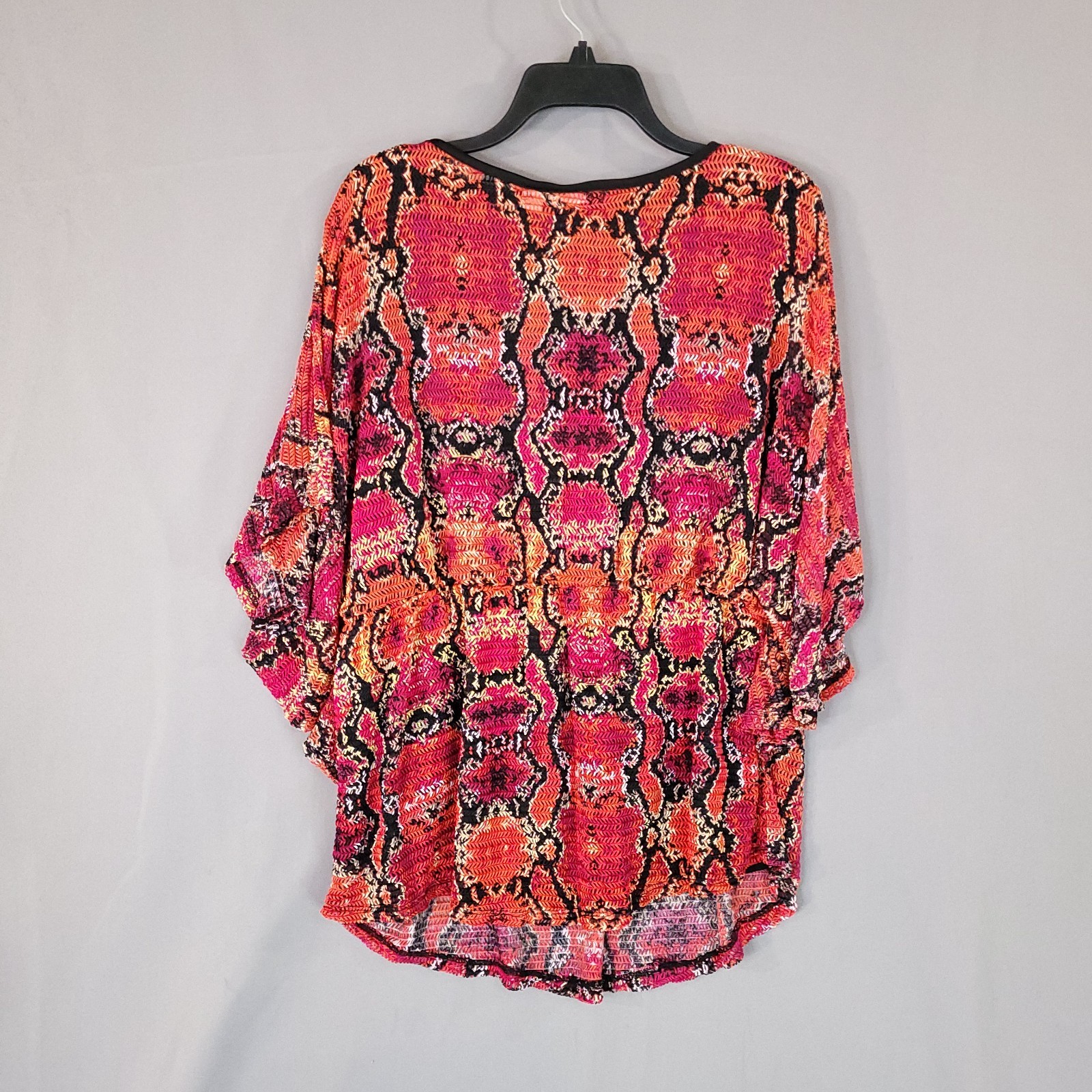 Cato Women’s XL Red Orange Black Lace Knit Top V-Neck Tie Front