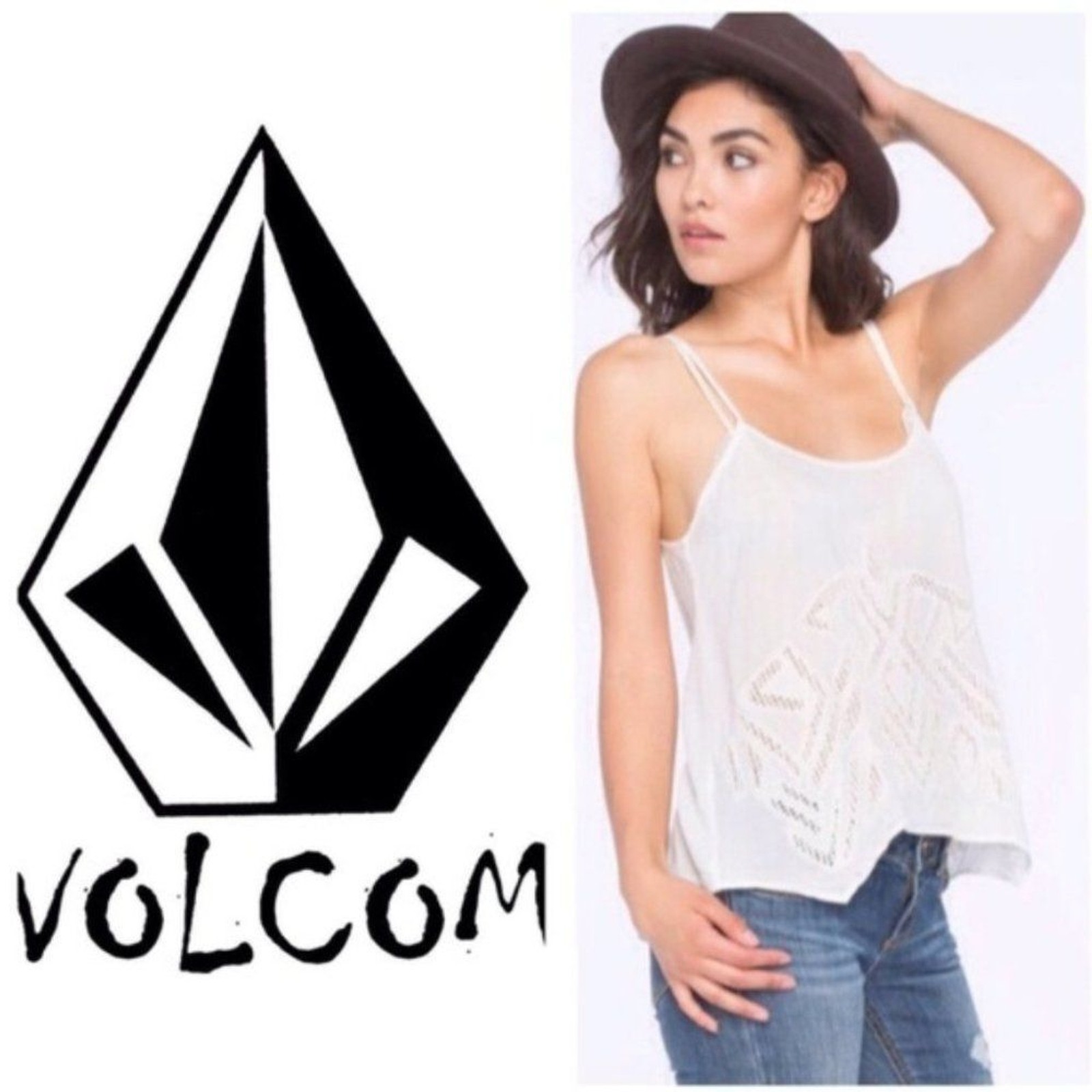 Volcom Boho Cream & Mesh Inset Casual Cami Tank Top NWT