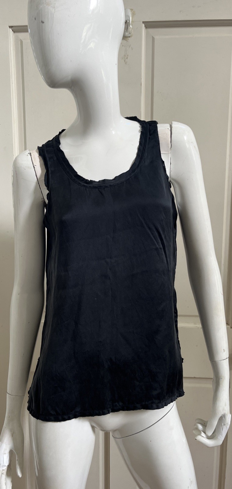 GO by GO SILK NEW! Black 100% Silk Racerback Tank Top w/ Raw Edges Sz XS