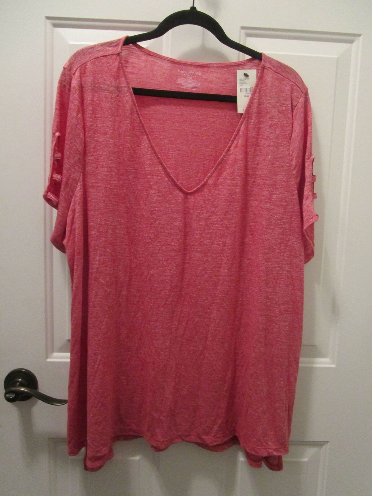 LANE BRYANT RED HEATHER S/S BURNOUT STRAPPY SLEEVE TEE TOP SIZE 22/24 NEW