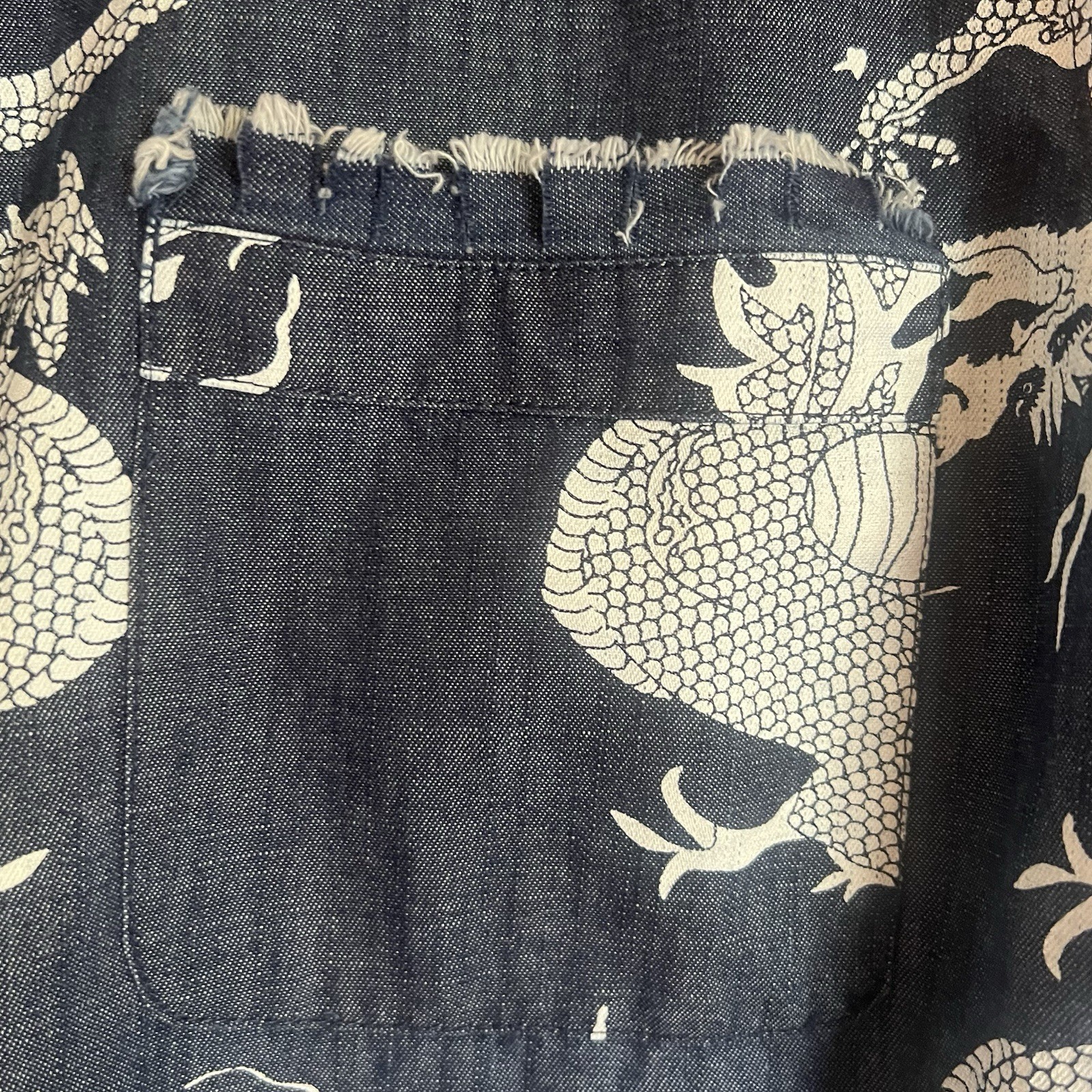Tizzie By Dizzy Lizzie Cape Cod Denim Shirt Navy Dragon Frayed Edges Size XL