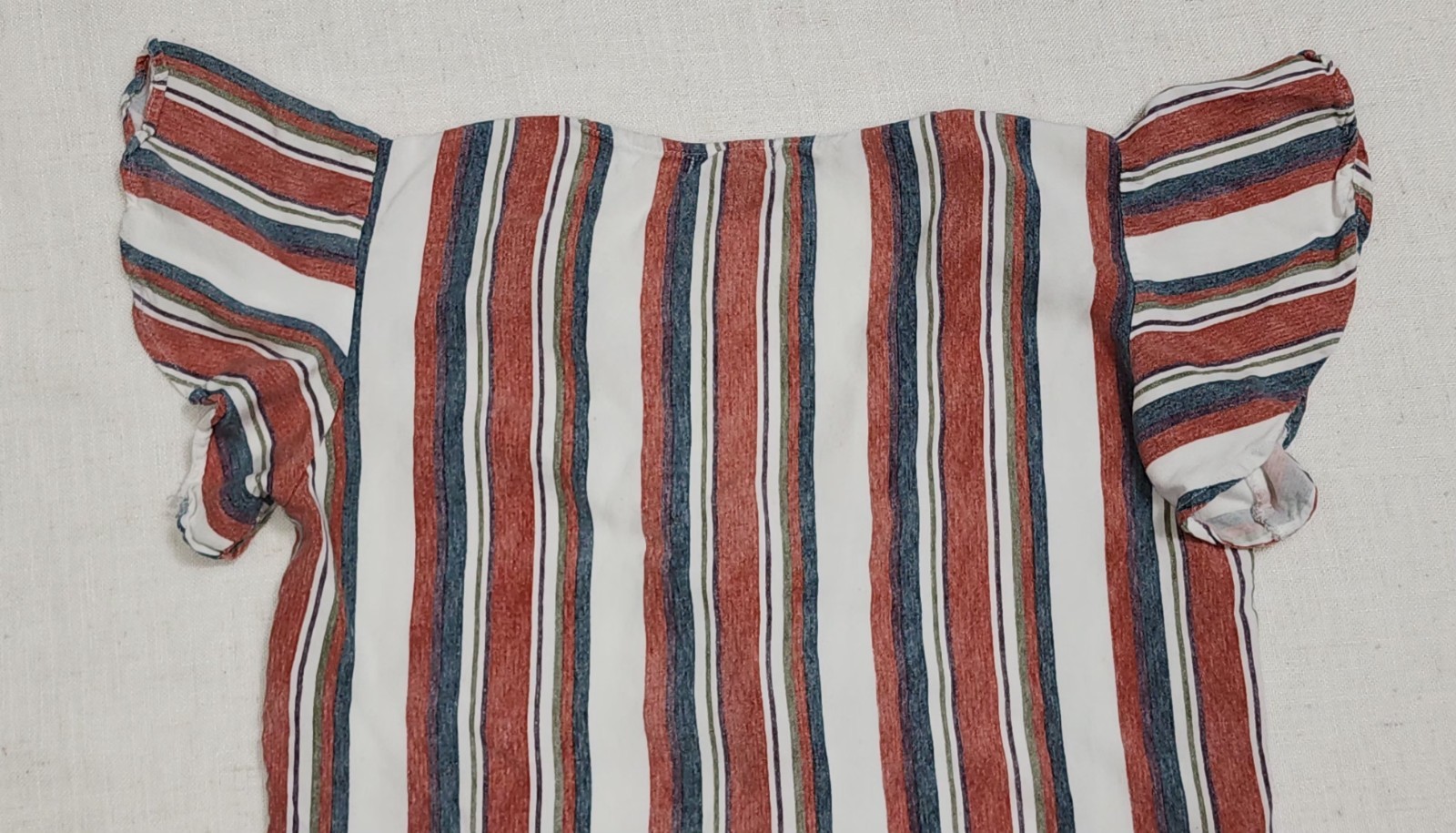 Style Envy S Striped Front Tie Top Red Blue White Buttons V Neck Cap Sleeves…