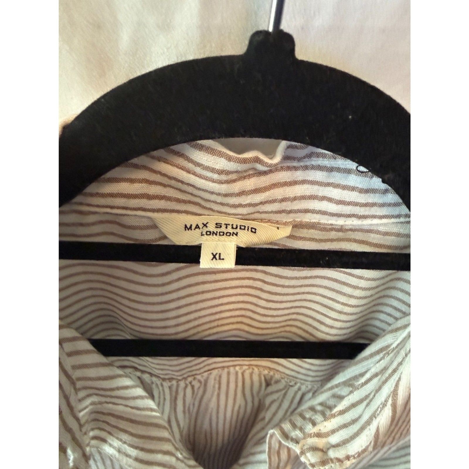 Max Studio London Women’s XL Beige Striped Layered Tunic Blouse Rayon Cotton