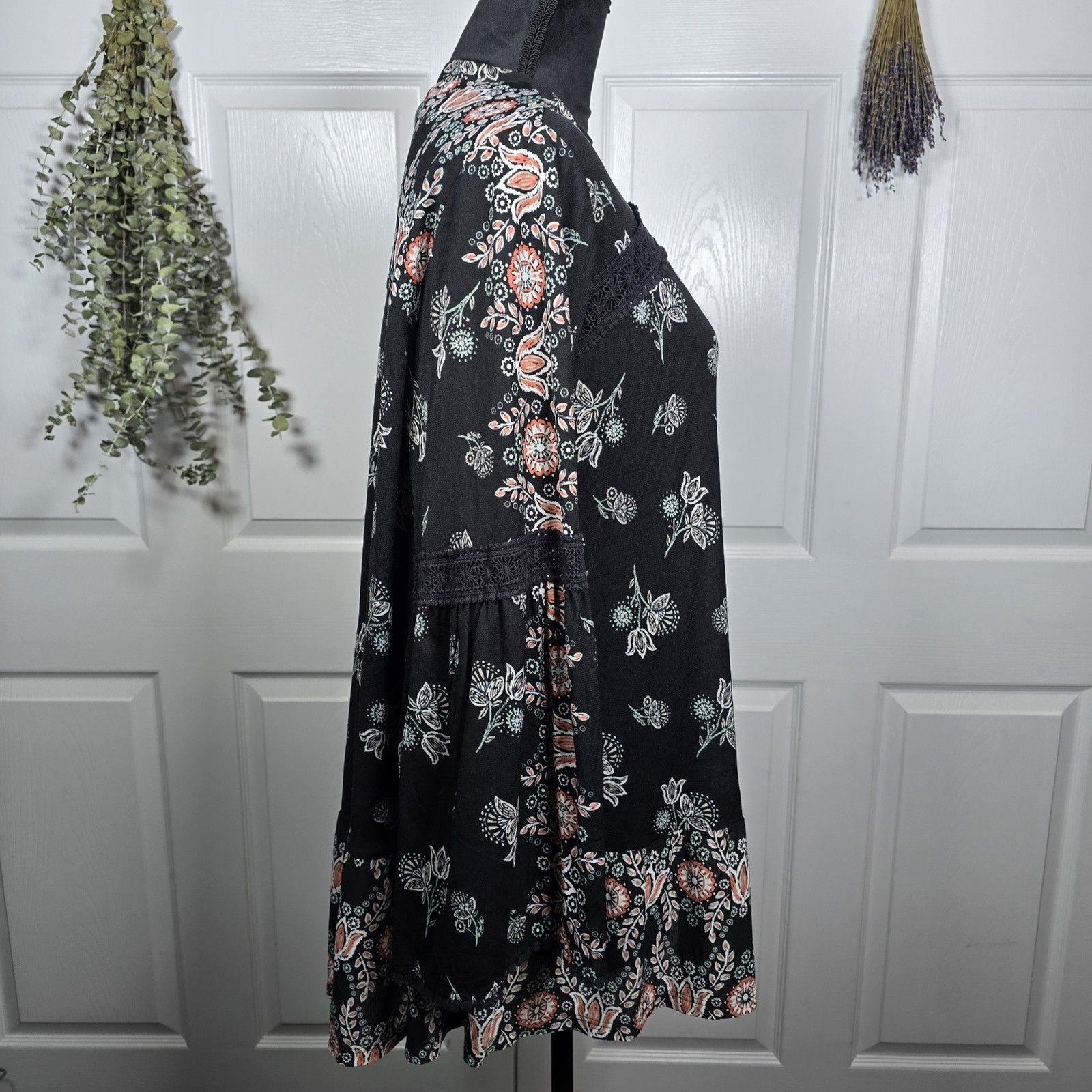 Style & Co Black Blouse Top Tunic Long Flared Sleeve Peasant 3X EXCELLENT