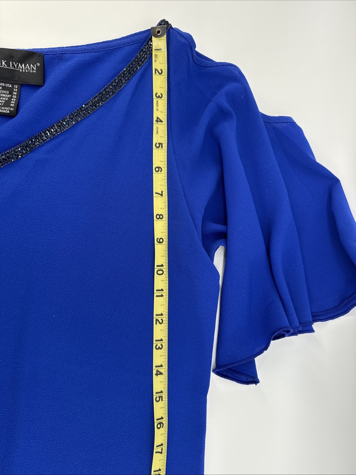Frank Lyman Royal Blue Flowy Top Blouse Cold Shoulder Dolman Batwing Sleeves 12