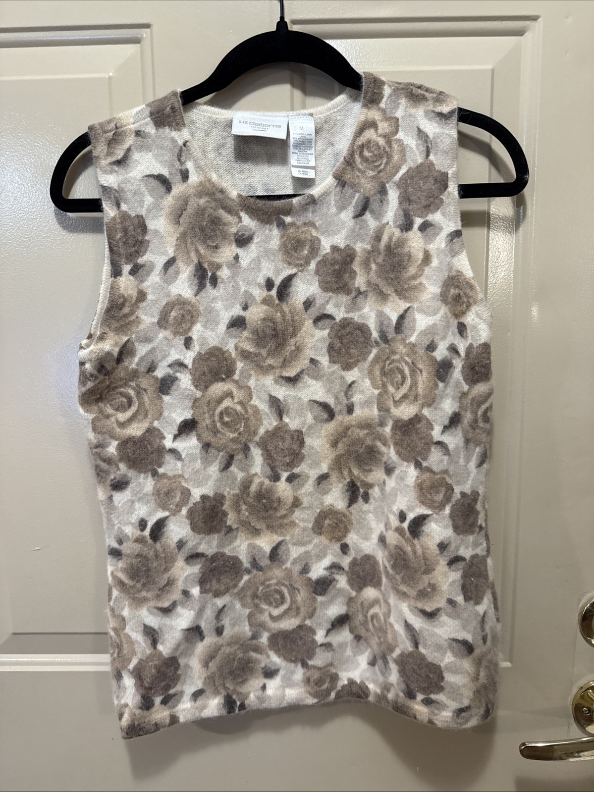 LIZ CLAIBORNE Vintage Brown Floral Wool & Angora Rabbit Hair Knit Top Medium